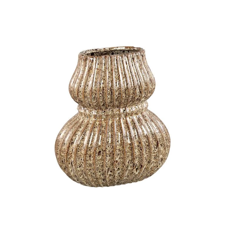 Vase – Keramik Steinzeug, Geripptes Design, Braun, L – Halta | PTMD