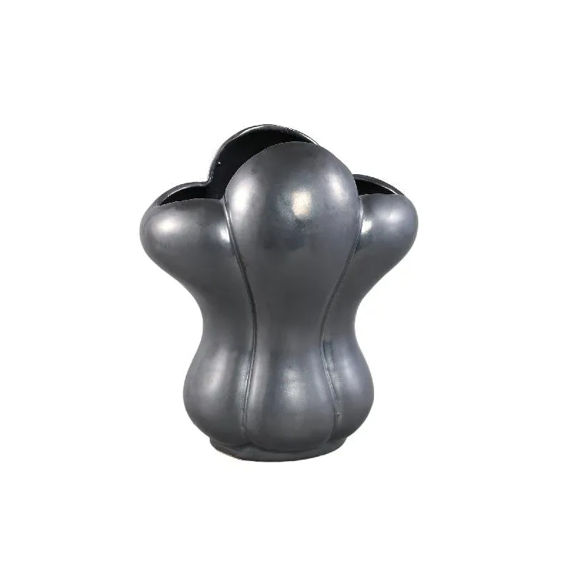 Vase – schwarze Farbgestaltung, französisches Lilienmotiv, keramische Oberfläche, L – Mellie | PTMD
