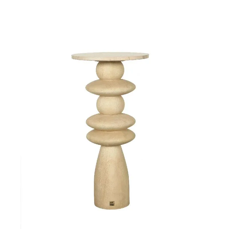 Beistelltisch – Mangoholz, Marmorplatte, Runde Form, Natur, L – Callain | PTMD