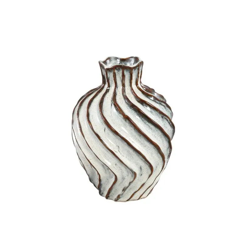 Vase – Weiße Farbe, Wirbel Linien Design, Keramik Material, M – Marel | PTMD