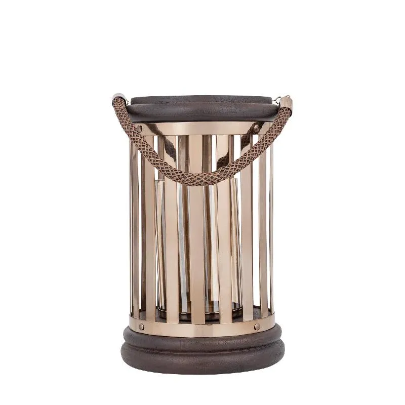 Laterne – Modernes Design, Quadratische Form, Mangoholz Edelstahl Material, Braun, L – Sjorsh | PTMD