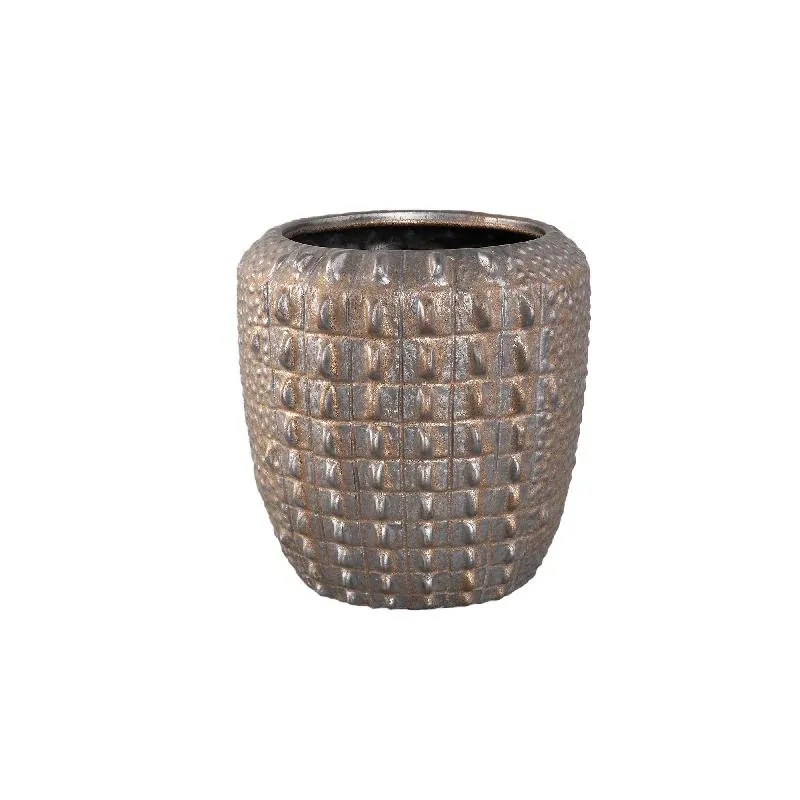 Topf – Bronze Oberfläche, Runde Form, Krokodilmuster, Keramik Material, M – Crocco | PTMD