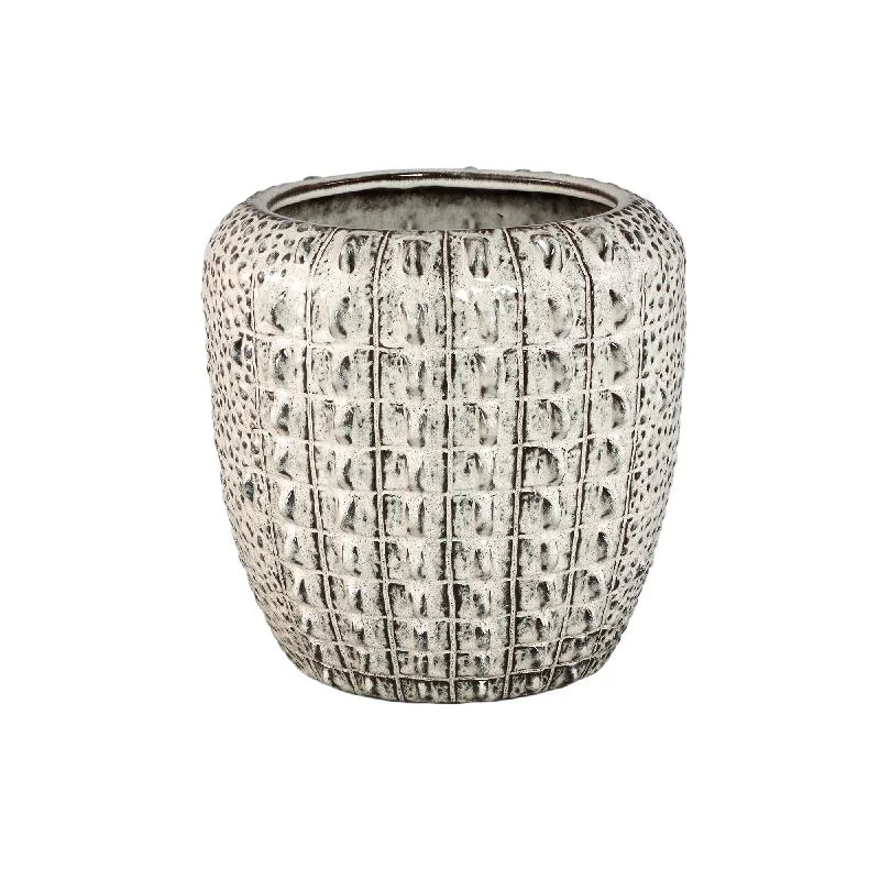 Topf – Cremefarbene Oberfläche, Runde Form, Krokodilmuster, Keramik Material, L – Crocco | PTMD