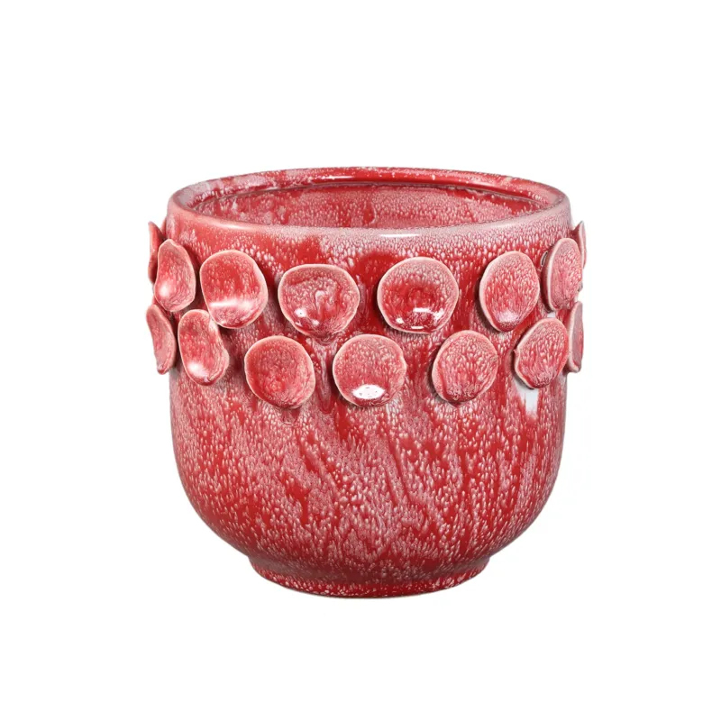 Topf – Leuchtend rosa Farbe, Runde Form, Punktmuster am Rand, Steinzeugkeramik, M – Trelin | PTMD