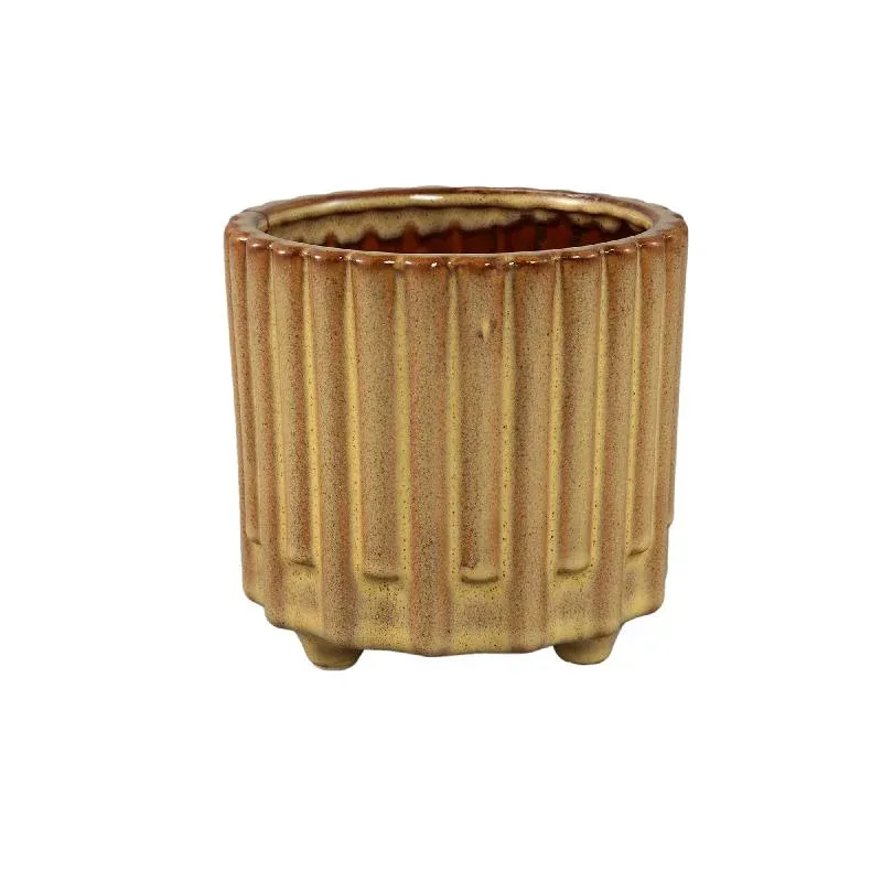 Blumentopf – Gelbe Oberfläche, Stangenmuster Design, Keramik Material, L – Derri | PTMD