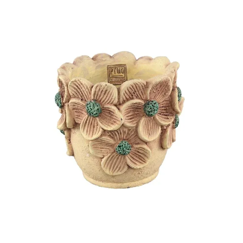 Blumentopf – Runde Form, Zement Material, Blumen Rand, Gelbe Oberfläche, L – Iesha | PTMD
