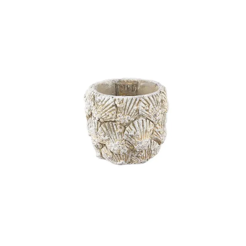 Blumentopf - Runder Zement, Muschelmuster, Cremeweiß, XS – Allisha | PTMD