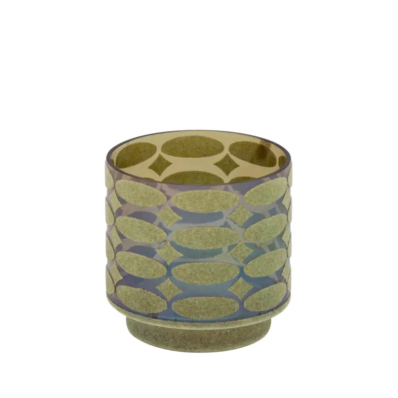 Teelichthalter – Beflocktes Design, Motiv Muster, Glasmaterial, Grün – Nadara | PTMD