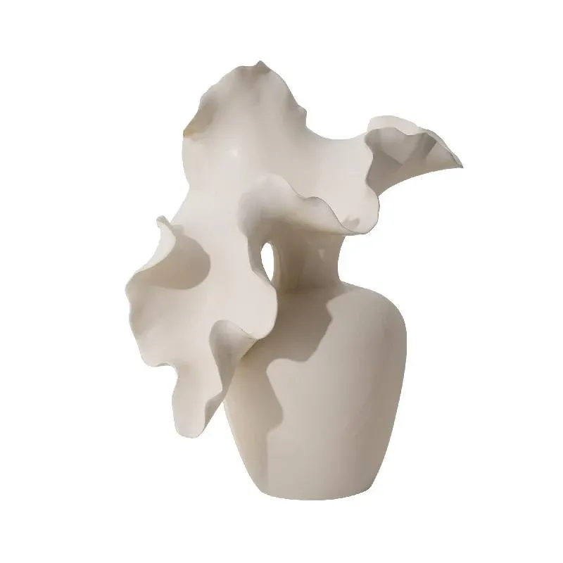 Vase – Organische Form, Cremefarbe, Keramikmaterial, Hoch – Shelle | PTMD