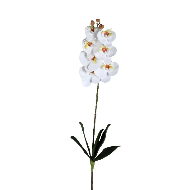 Orchideenblume - Weiße Phalaenopsis Spray mit Blättern, Metall, Kunststoff | PTMD