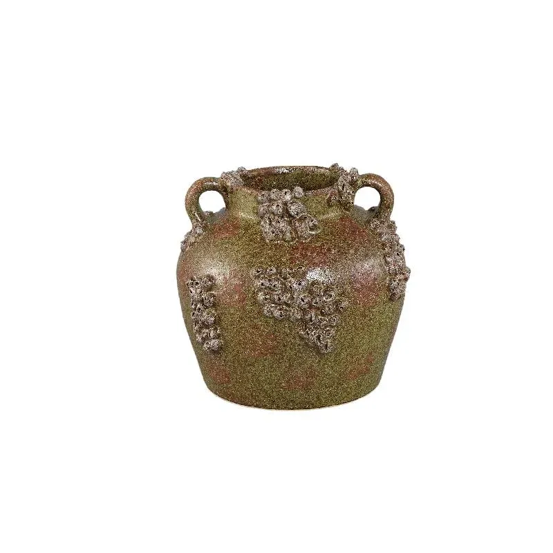 Vase – Keramik Material, Raue Oberfläche, Korallen Design mit Griffen, Grün, S – Deisy | PTMD