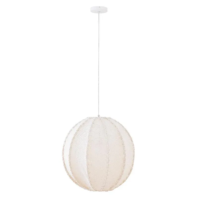 Pendelleuchte aus Jute und Eisen mit Cremeton und Flechtoptik in Kugelform, L – Myka | PTMD