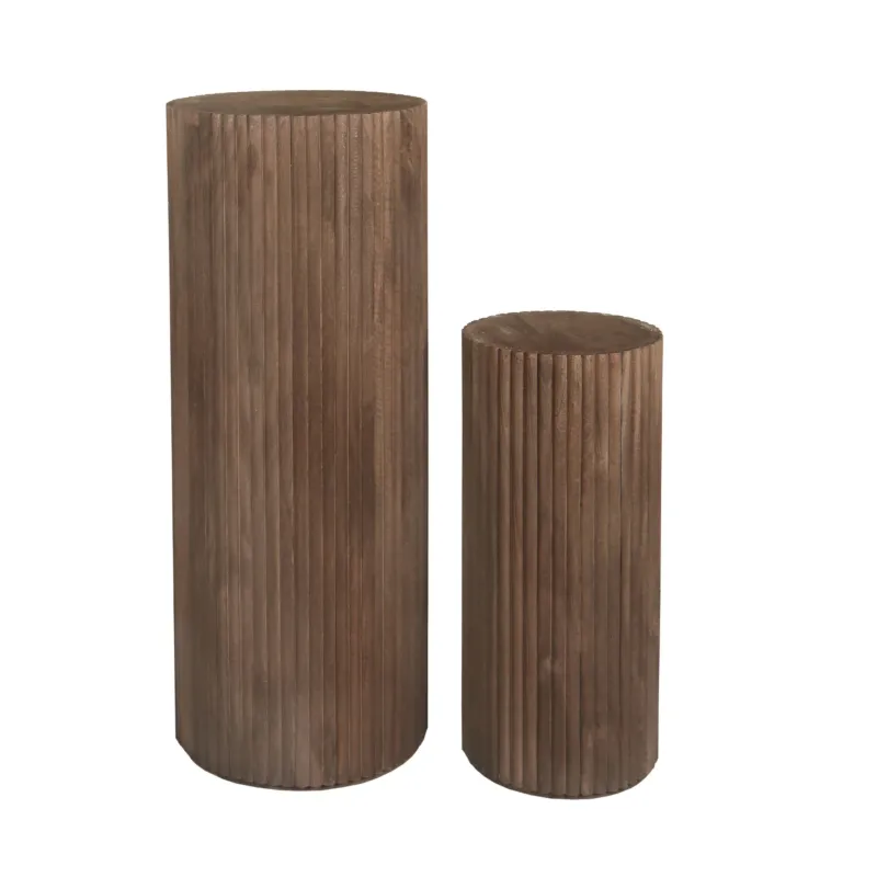 Säule – Geriffeltes Design, Mangoholz, Sockel Form, Braun – Jerra | PTMD