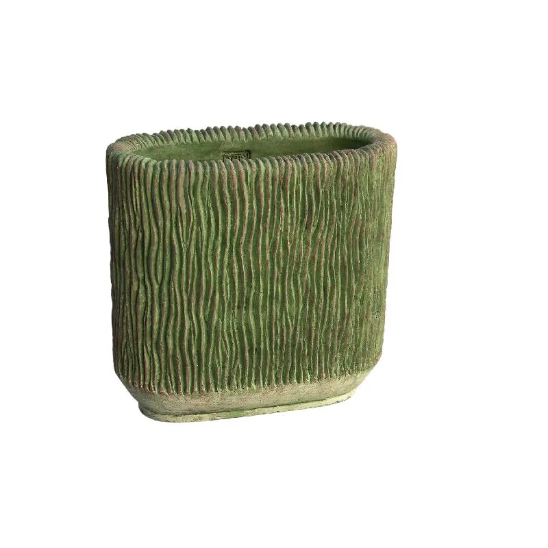 Blumentopf – Ovale Form, Streifen Struktur, Moosgrüne Farbe, L – Jacyln | PTMD