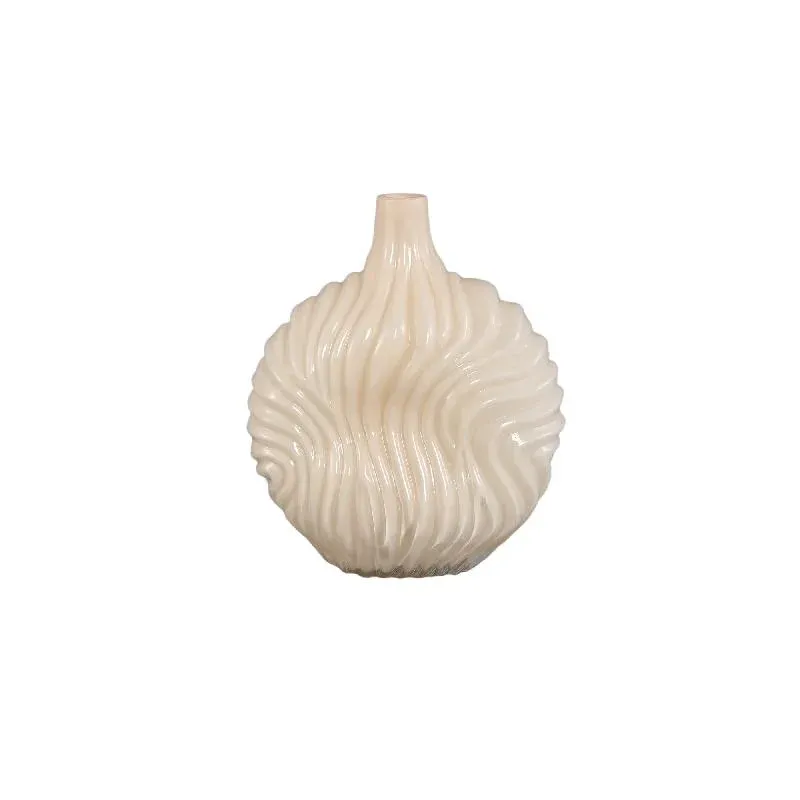 Vase – Gerippte Struktur, Glas Material, Creme, Groß – Kelline | PTMD
