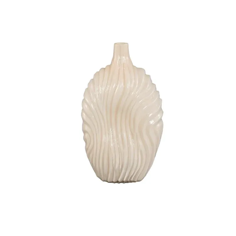 Vase – Gerippte Struktur, Glas Material, Creme, Hoch – Kelline | PTMD