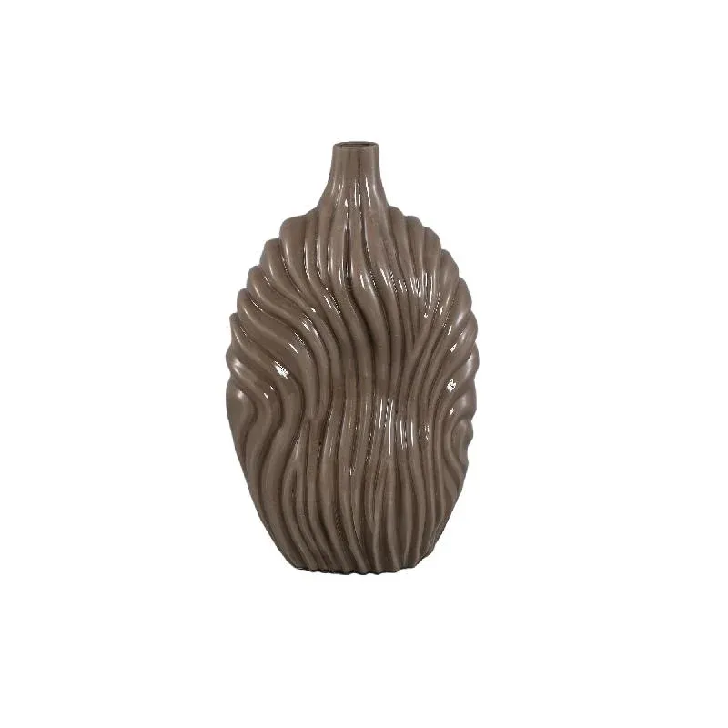 Vase – Gerippte Struktur, Glas Material, Taupe, Hoch – Kelline | PTMD