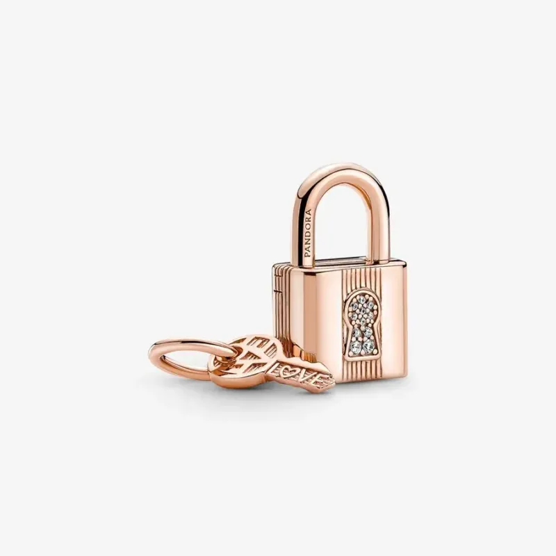 Pandora Charm-Anhänger: Vorhängeschloss & Schlüssel - Rosévergoldet