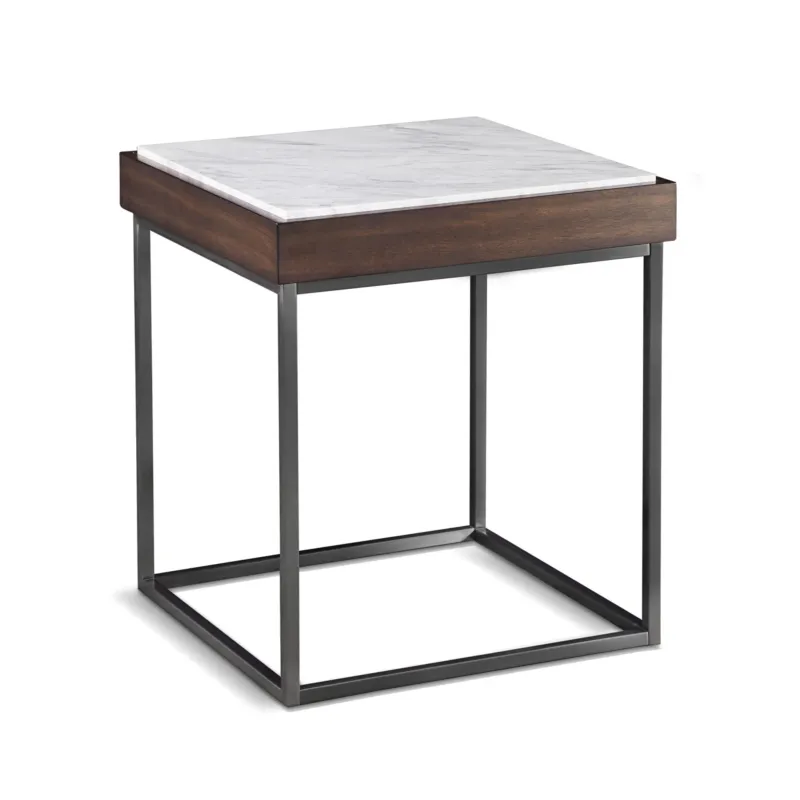 Beistelltisch – Jazz Marmor, Walnussfurnier, Gebürsteter Edelstahl, 63 cm Höhe - Ennis | Modus Furniture International