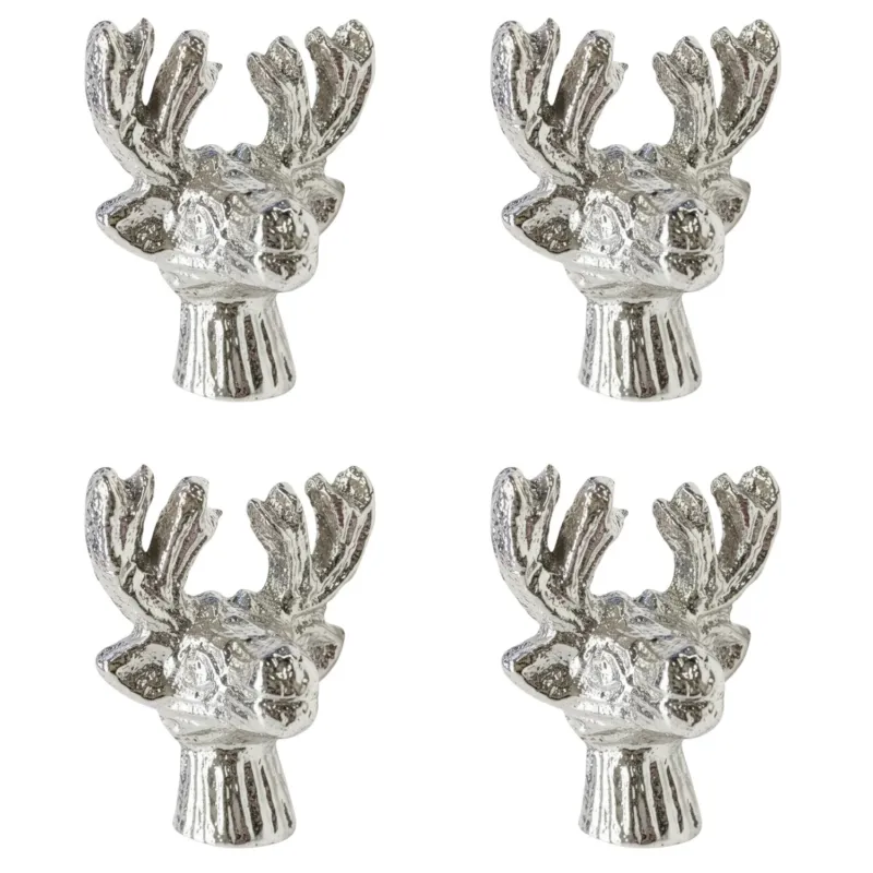 4er Set Kerzenstecker Rentier Silber Alu Stabkerzen Verzierung Kerzenpiekser
