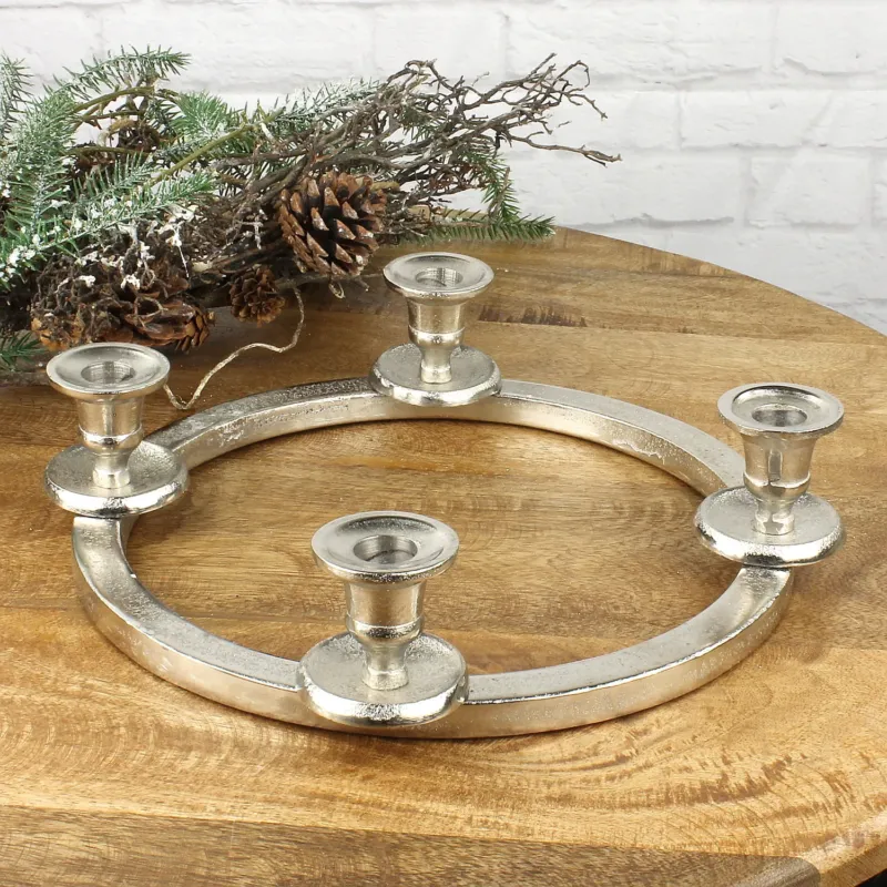 Kerzenkranz Adventskranz Silber Alu