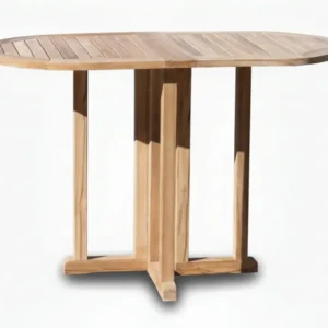 Balkontisch Klapptisch Gartentisch aus Teak mit ovaler Tischplatte, Gesamtansicht.