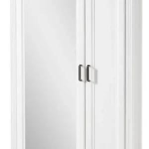Dielenschrank JASMIN 2-türig mit Spiegel, weiße MDF-Front mit Spiegeltür und Schublade, Oberboden in Artisan Eiche.
