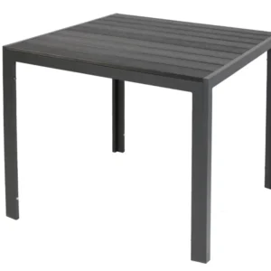 Gartentisch Comfort 90 x 90 cm mit schwarzer Nonwood-Platte und Aluminiumgestell, Gesamtansicht von vorne.