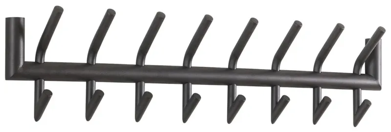 Wandgarderobe MATT 36 mit zwei Reihen à acht Haken in Grau pulverbeschichtet, Gesamtansicht von vorne.