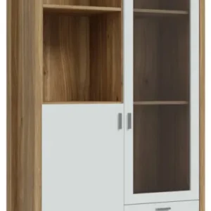 Vitrinenschrank SAITAMA mit 2 Türen Dekor Secret Grey und Eiche Optik