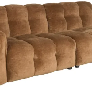 HACKMAN 3-Sitzer Sofa Velours Cognac in Gesamtansicht mit charakteristischen Wölbungen und abgerundeten Armlehnen.