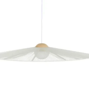 Zuiver Hängelampe Belle L Beige mit flachem Seilschirm in Gesamtansicht.