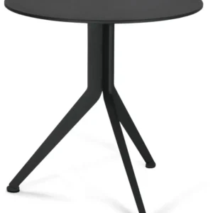 Spinder DALEY HIGH Beistelltisch rund mit schwarzer Tischplatte und dreibeinigem Metallgestell in Gesamtansicht.