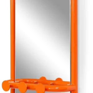 Spinder Retro Spiegel Stahl mit 3 Haken in Orange, rechteckiger Rahmen, Gesamtansicht.