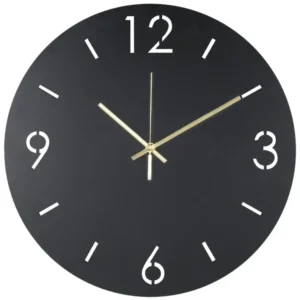 Spinder TIME Ø 40 mit schwarzem Zifferblatt, weißen Ziffern und goldenen Zeigern in Gesamtansicht.