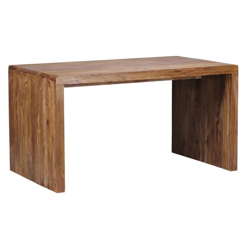 Schreibtisch BOHA 160cm Sheesham Massivholz Landhausstil, Gesamtansicht mit massiven Holzbeinen und glatter Tischplatte.