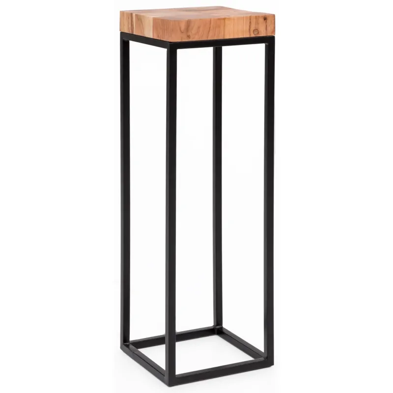 Beistelltisch WL5.654 mit Akazie-Platte und schwarzem Metallgestell in Gesamtansicht.