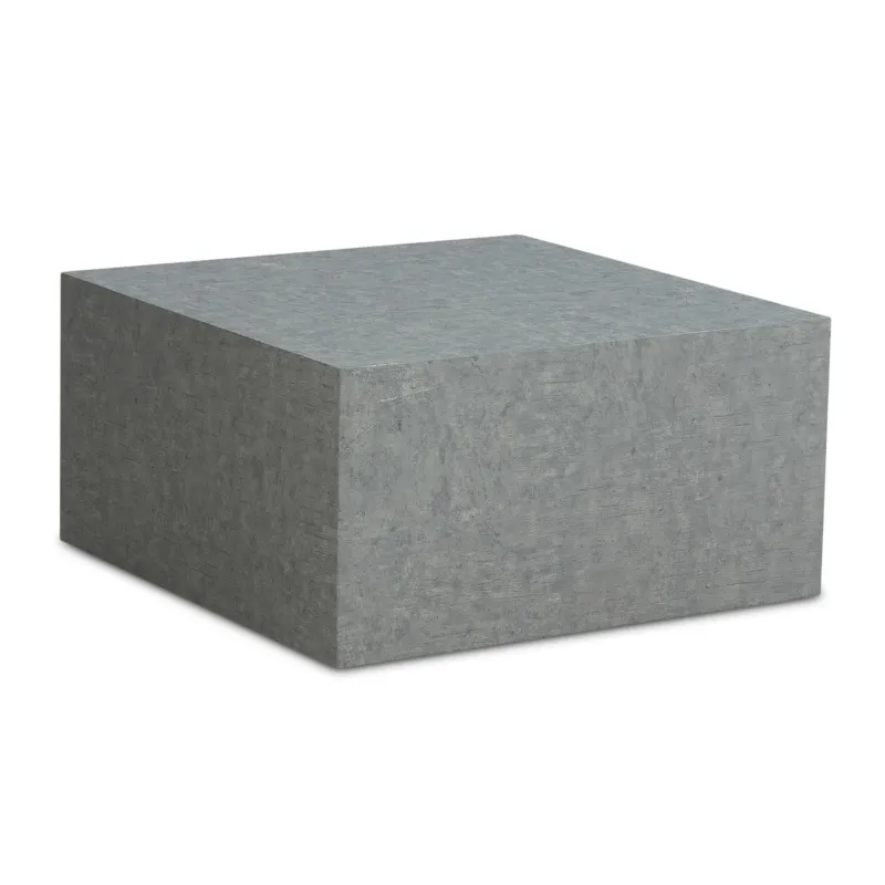 Couchtisch Monobloc 60x60x30cm, quadratisch, Beton-Optik Grau in Gesamtansicht von schräg oben.