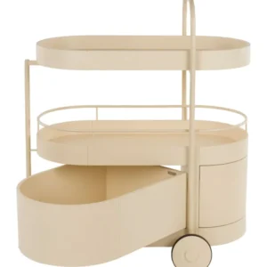 Servierwagen Wim mit Massivholz-Tischplatte und Stahlgestell, Beige