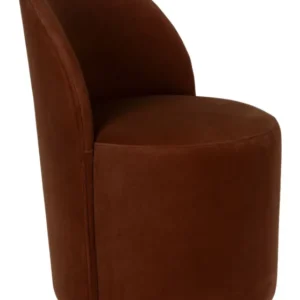 Loungesessel Plush Braun in Gesamtansicht mit rundem Sitz und geschwungener Rückenlehne.