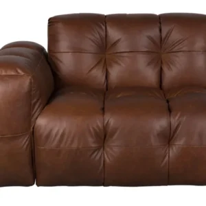 Sofa-Element Hackman mit linker Armlehne in Leder Chocolate, Gesamtansicht von vorne.