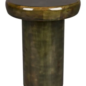 Beistelltisch Mush S aus Mangoholz in Grün mit rundem Design in Gesamtansicht von vorne.