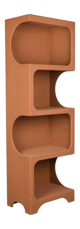 Regal Dundee L in Terracotta mit vier offenen Fächern in gestapelter Anordnung, Gesamtansicht.