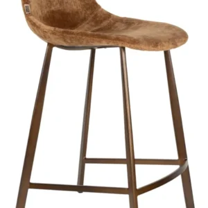Barhocker Franky 2er-Set, Cognac mit ausgestelltem Stahlgestell in Vintage-Optik, Gesamtansicht von vorne.