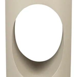 Gesamtansicht des Beistelltisches Sai Dutchbone in Beige mit rundem Durchbruch in der Seitenfläche.