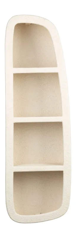 Wandregal Veda mit 3 Ablagen aus recyceltem Marmor in Beige/Natur, Gesamtansicht mit vier arrondierten Fächern.