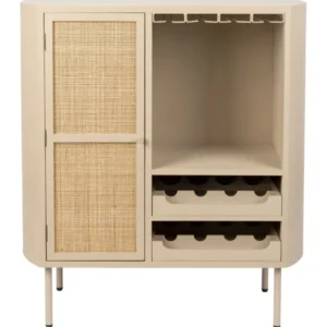Weinschrank Amaya Low im Japandi-Stil mit Rattan-Tür, Beige, 90 cm