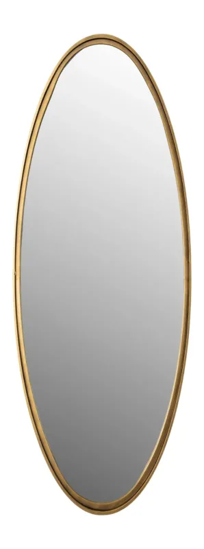 Wandspiegel Matz Oval in Antique Brass mit schmalem Metallrahmen in Gesamtansicht.