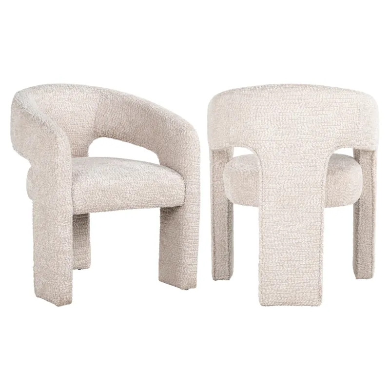 Esszimmerstuhl Belle customized – Richmond Design von vorne, beige Strukturstoff mit geschwungener Rückenlehne.