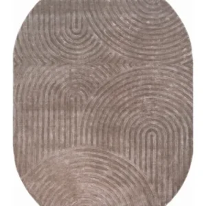 Teppich Bayon taupe 200x300 cm in Gesamtansicht mit geometrischem Bogenmuster in Grautönen.